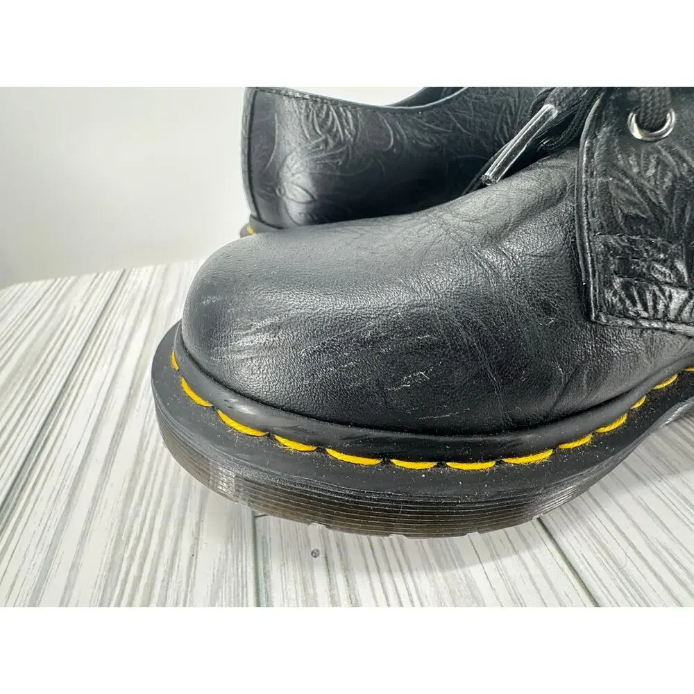Dr. Martens 1461 Women's Sz 5 Black Floral Embossed Leather Oxford Shoes AirWair